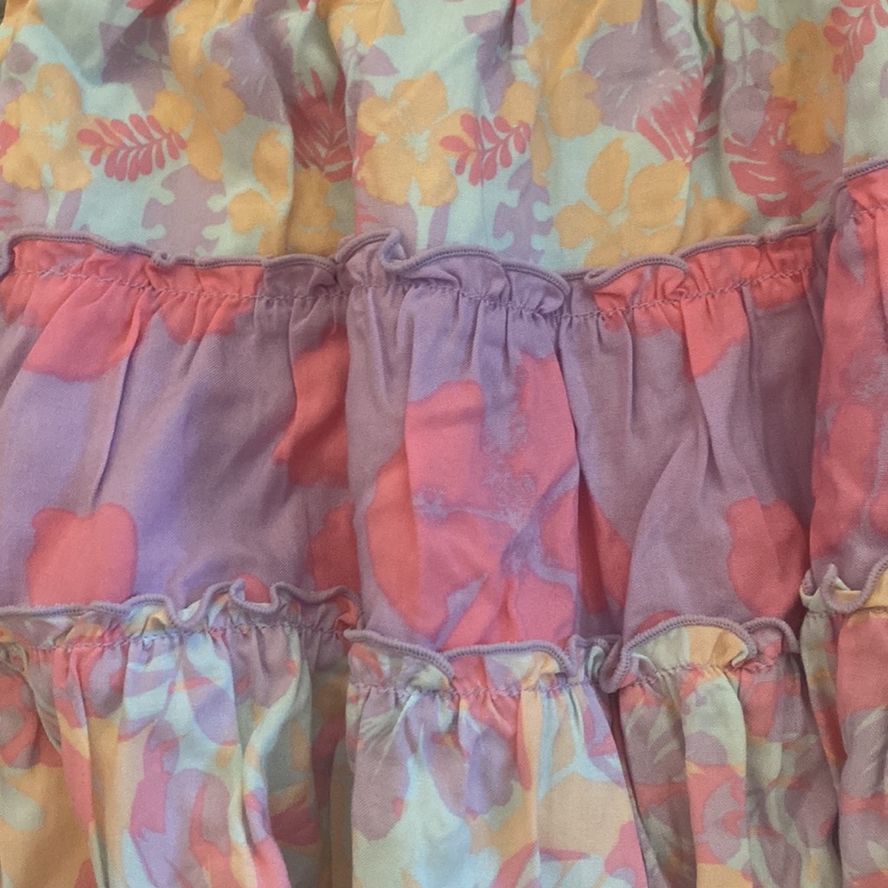 Rockets of Awesome girls pink Hawaiian 🌺 Floral Print Tiered Skirt Size 10 - Picture 2 of 4